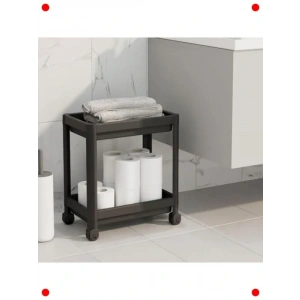 2 Katlı Tekerlekli Tezgah Altı Düzenleyici Raf (Siyah)