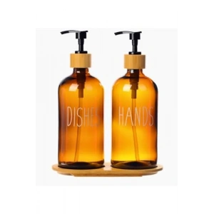 2li Bambu Standlı Cam Sıvı Sabunluk Seti, 475 ml