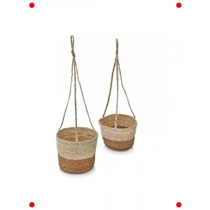 2li El Yapımı Hasır Asma Saksılık Seti