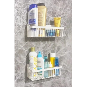 2li Yapışkanlı Banyo Rafı, Duş Düzenleyici Plastik Askılı