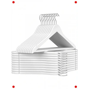 20li Masif Ahşap Elbise Askısı Seti – Beyaz-Gümüş
