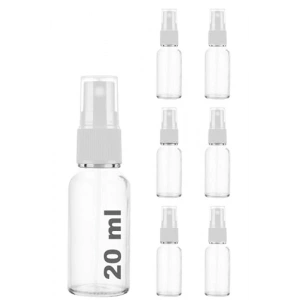 20 ml Beyaz Spreyli Şeffaf Cam Şişe, 6 Adet