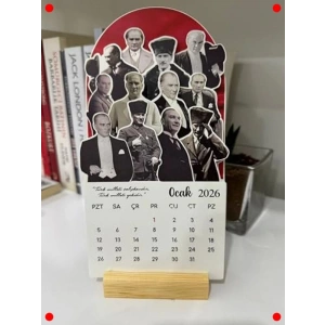 2026 Ahşap Standlı Milli Temalı Masa Takvimi