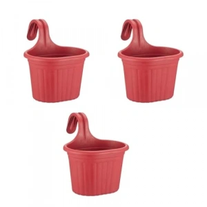 22,2 cm Askılı Balkon Saksı Seti, 3 Litre, 3 Adet Kırmızı