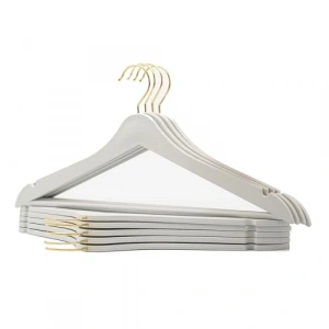 24 Adet Ahşap Görünümlü Plastik Kıyafet Askısı, Altın Kancalı