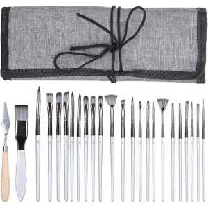 24 Parça Akrilik Fırça Seti, Kullanışlı Çanta ile