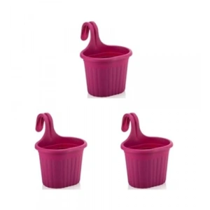 3 Adet 3 Litre Askılı Balkon Saksı Seti, Fusya Renk