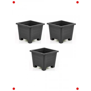 3 Adet Antrasit Kare Plastik Saksı (0,6 Lt)