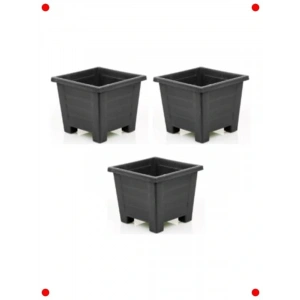 3 Adet Antrasit Kare Plastik Saksı (0,6 Lt)