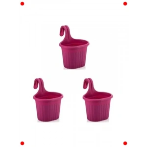 3 Adet Fuşya Rengi Asma Balkon Saksı Seti 3 Litre