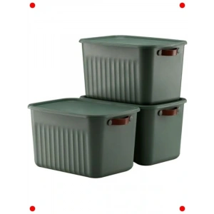 3 Adet Kapaklı Saklama Kutusu Seti (15L, Yeşil)
