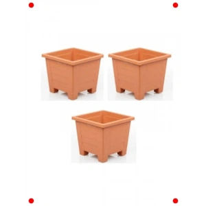 3 Adet Küçük Plastik Saksı Seti - 0,6 L, Kiremit