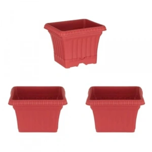 3 adet mercan kırmızısı balkon saksısı seti, 2.2 litre