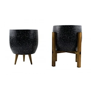 3 Ayaklı ve 4 Ayaklı İkili Set Gri Granit Saksı, 19 cm