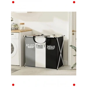 3 Bölmeli Katlanabilir Alünyum Çamaşır Sepeti