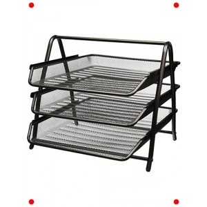 3 Katlı Metal Masaüstü Belge Düzenleyici - Siyah