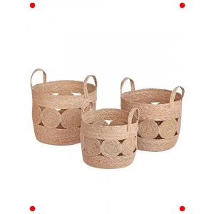 3lü El Yapımı Hasır Saksı Seti | Yuvarlak Dekoratif