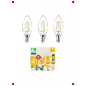 3lü  Filament Mum Ampul E14 4W 2700K Sarı Işık