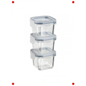 3lü ni Cam Saklama Kabı Seti - Kare Vakum