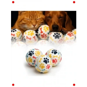 3lü Pati Desenli Kedi Köpek Oyun Topu 6.5 cm (Diş Dostu)