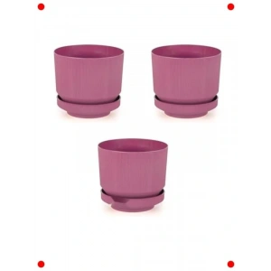 3lü Plastik Saksı Seti, Tabaklı, 1.7 Litre, Fuşya