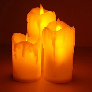 3lü Romantik Pilli Led Mum Seti, 7-9-11 cm Gerçekçi Tasarım