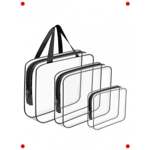 3lü Şeff Su Geçirmez Seyahat ve Kozmetik Çanta Seti