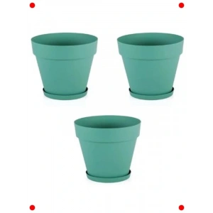 3lü Yeşil Alt Sulamalı Modern Plastik Saksı Seti 1.7L