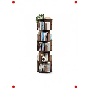 360° Döner Ahşap Kitaplık (5 Raflı, Ceviz)