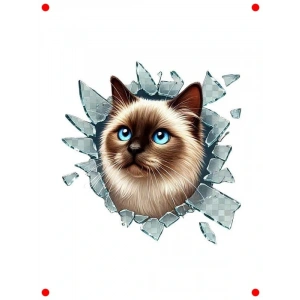 3D Kırık Cam Efektli Semli Kedi Araç Stickerı