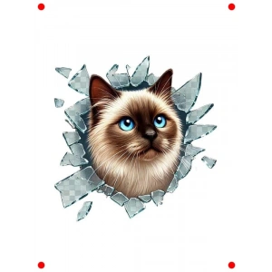 3D Kırık Cam Efektli Sevimli Kedi Araç Stickerı