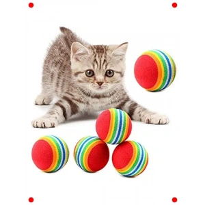 3lü Gökkuşağı Sünger Kedi Köpek Çiğneme Topu 4,2 cm