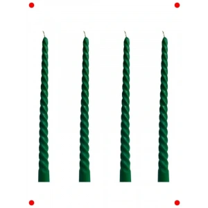 4 Adet 27.5cm Burgu Balmumu Şamdan Mumu, Yeşil