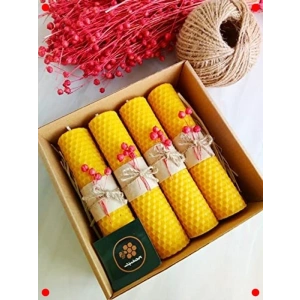 4 Adet Doğal Petek Balmumu Mum Seti (14x3 cm)
