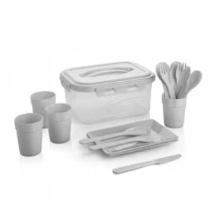 4 kişilik 22 parça piknik seti, tabak ve saklama kabı içerir