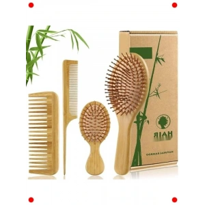 4lü Doğal Bambu Saç Fırçası ve Tarak Seti