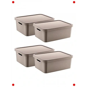 4lü Set Bej 12 Lt Çok Amaçlı Kapaklı Saklama Kutusu