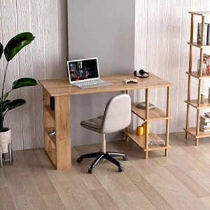 4 Raflı Ahşap Ayaklı Çalışma Masası, Modern Tasarım