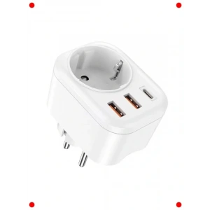 4ü 1 Arada Duvar Priz Adaptörü (2USB, 1 Type-C, 2500W)