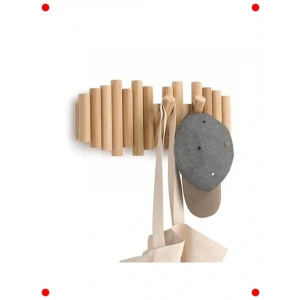 5 Kancalı Doğal Çam Ahşap Duvar Askılığı / Gardırop Çubuğu