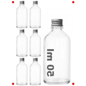 6 Adet 50 ml Gümüş Kapaklı Şeff Cam Şişe Seti