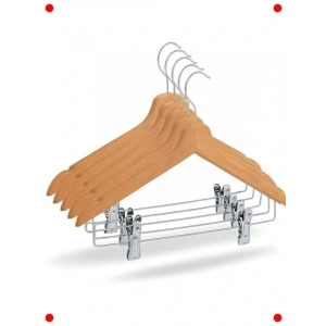 6lı Ahşap Çok Amaçlı Mandallı Elbise Askısı Seti