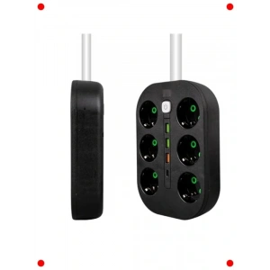 6lı Anahtarlı Akım Korumalı Priz (USB, Type-C, 2500W)