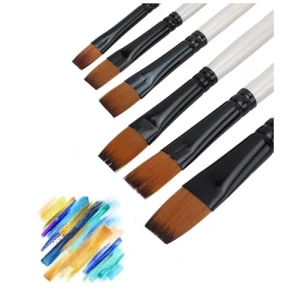 6 Parça Akrilik Resim Fırça Seti, Düz Uçlu ve Kullanışlı