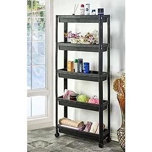 5 Katlı Tekerlekli Organizer Diktördgen Raf Ünitesi Siyah