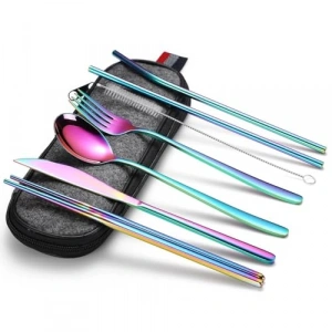 8 Parça Çantalı Paslanmaz Çelik Yolculuk Seti