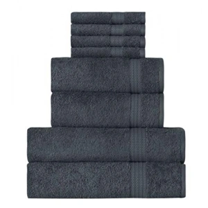 8 Parça Lüks Banyo Havlusu Seti, Gri Renkli