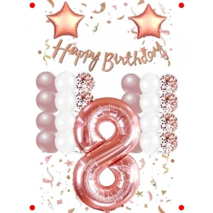 8 Yaş Rose Gold Tema Doğum Günü Kutlama Seti