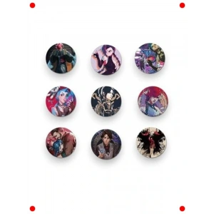 9 Adet Karakter Temalı 44mm Metal Rozet Seti