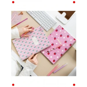 A4 Düz Spiralli Defter Seti – 80 Yaprak Çilek Temalı